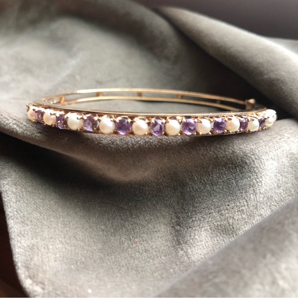 Vintage 14k pearl and amethyst bracelet - Picture 5 of 9